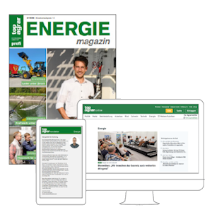 Titelportfolio von top agrar Energie mit Magazincover, Tablet- und Desktopansicht einer Website sowie Smartphone-Darstellung.